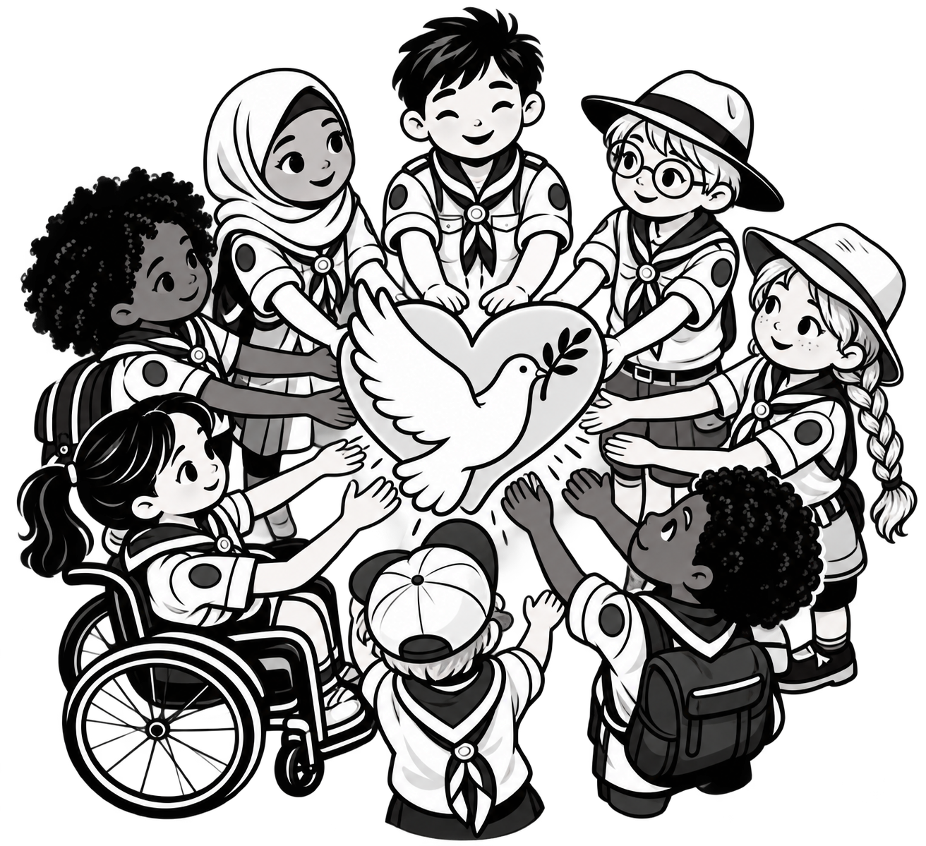 Illustration cartoon en noir et blanc : Valeurs KIADY